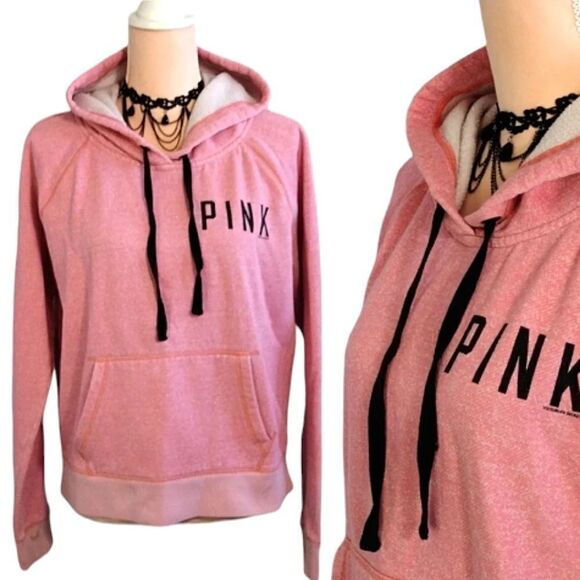 PINK VS 2012 Pink Black Logo Fleece Thrashed Hooded Pullover Large - Picture 1 of 16